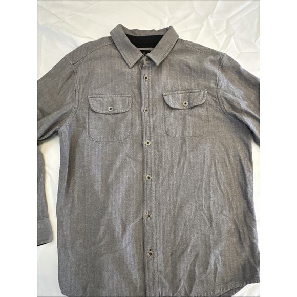 Prana Shirt Mens Large Gray Herringbone Long Sleeve Button Up Casual Nature - Picture 7 of 15